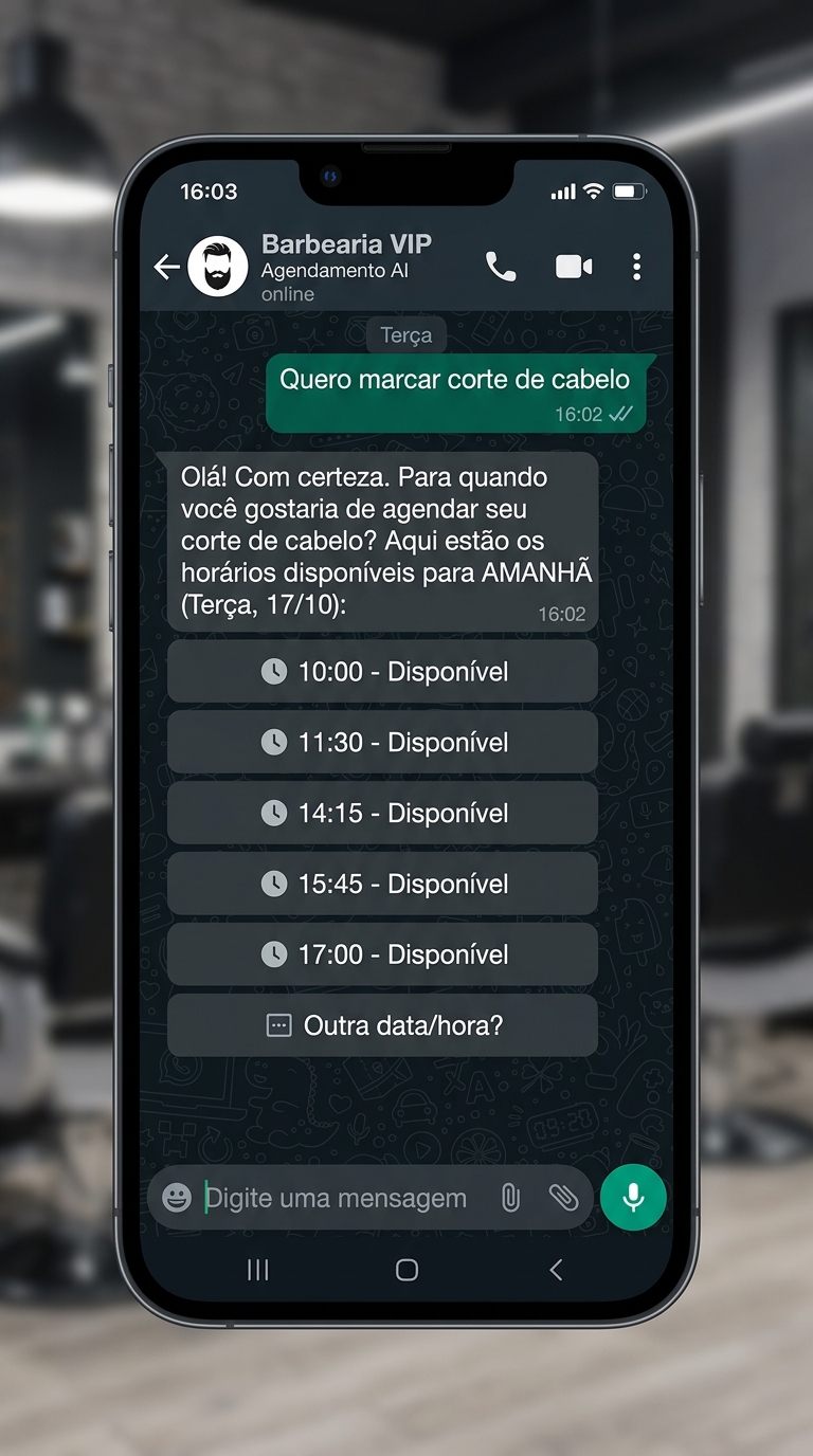 Fluxo de agendamento móvel simplificado no WhatsApp